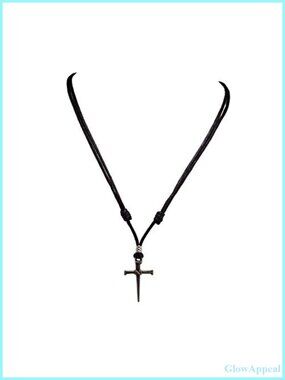 Nail Cross Necklace Waxed Cotton Cord Adjustable Unisex Religious
